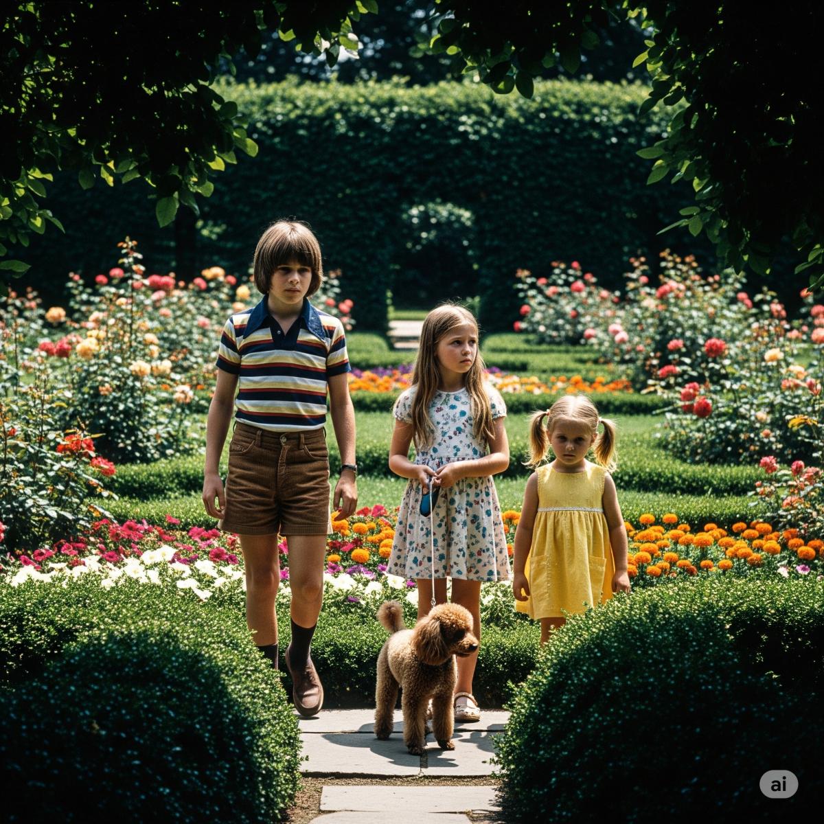 David Silke Sabine und Babsi stehen in den Garten Dem wunderschönen gepflegten Garten