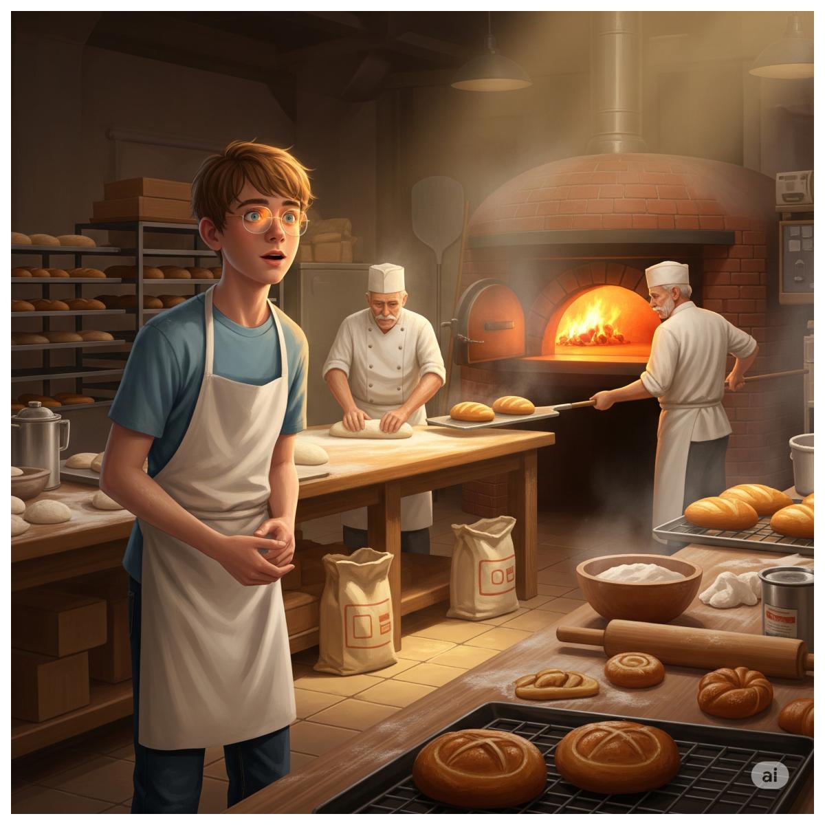Das Bild eines 15-jährigen Jungen namens David, der an seinem ersten Tag als Bäckerlehrling ehrfürchtig die Arbeit in einer traditionellen Backstube beobachtet.